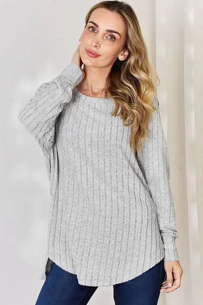 Basic Bae Full Size Ribbed Round Neck Slit T-Shirt - Scarlett's Riverside Boutique