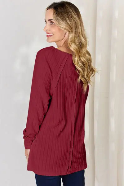 Basic Bae Full Size Ribbed Round Neck Slit T-Shirt - Scarlett's Riverside Boutique