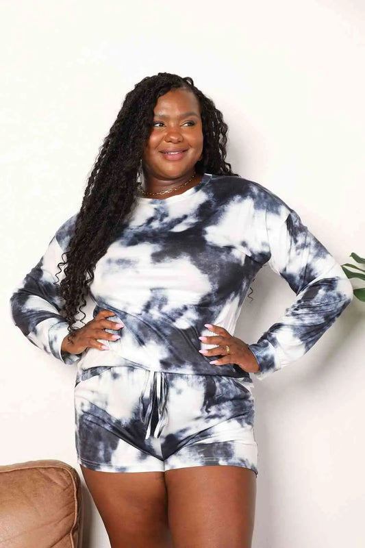 Double Take Tie-Dye Round Neck Top and Shorts Lounge Set - Scarlett's Riverside Boutique