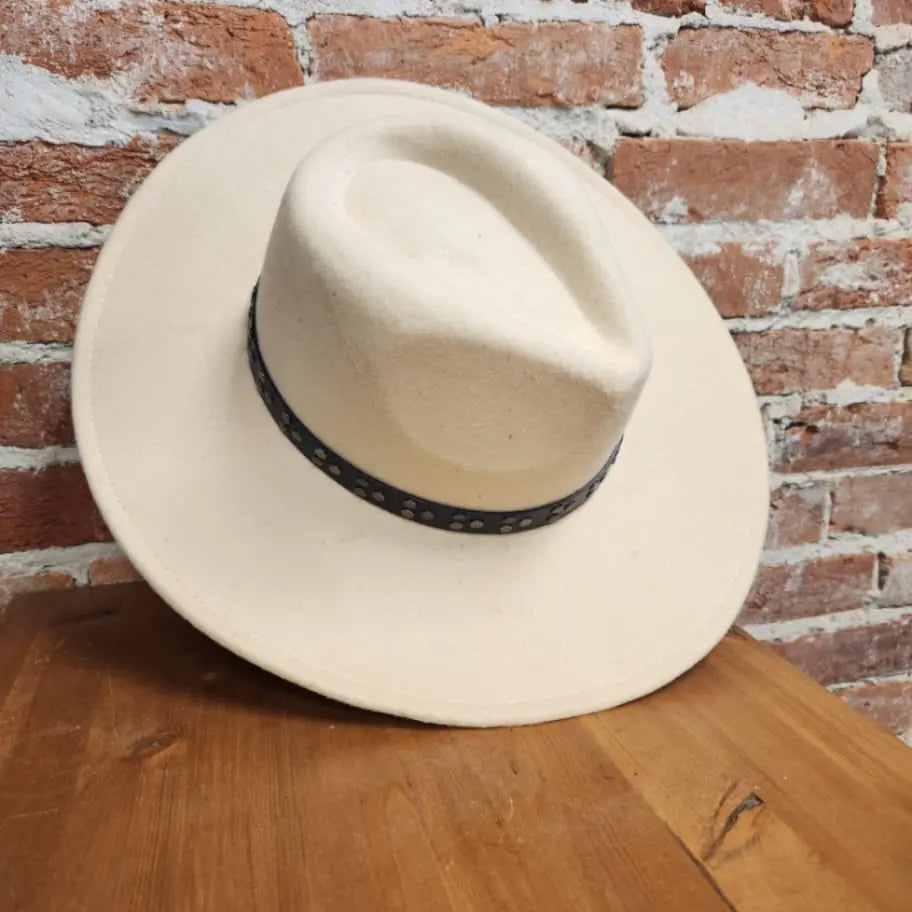 Stella Studded Faux Leather Band Hat - Beige - Scarlett's Riverside Boutique