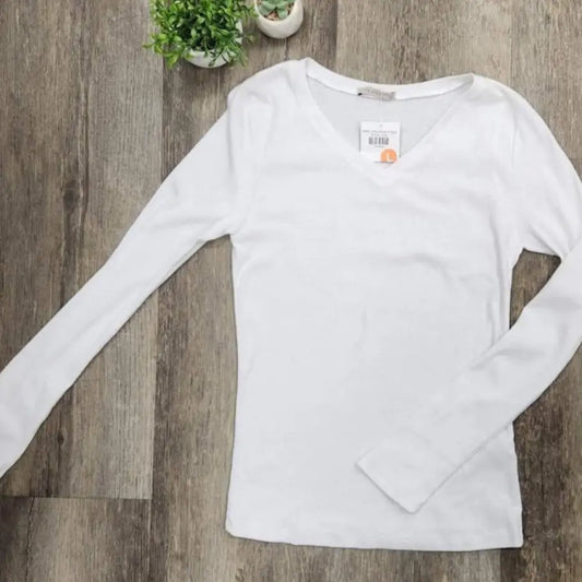 White Long Sleeve V-Neck - Scarlett's Riverside Boutique