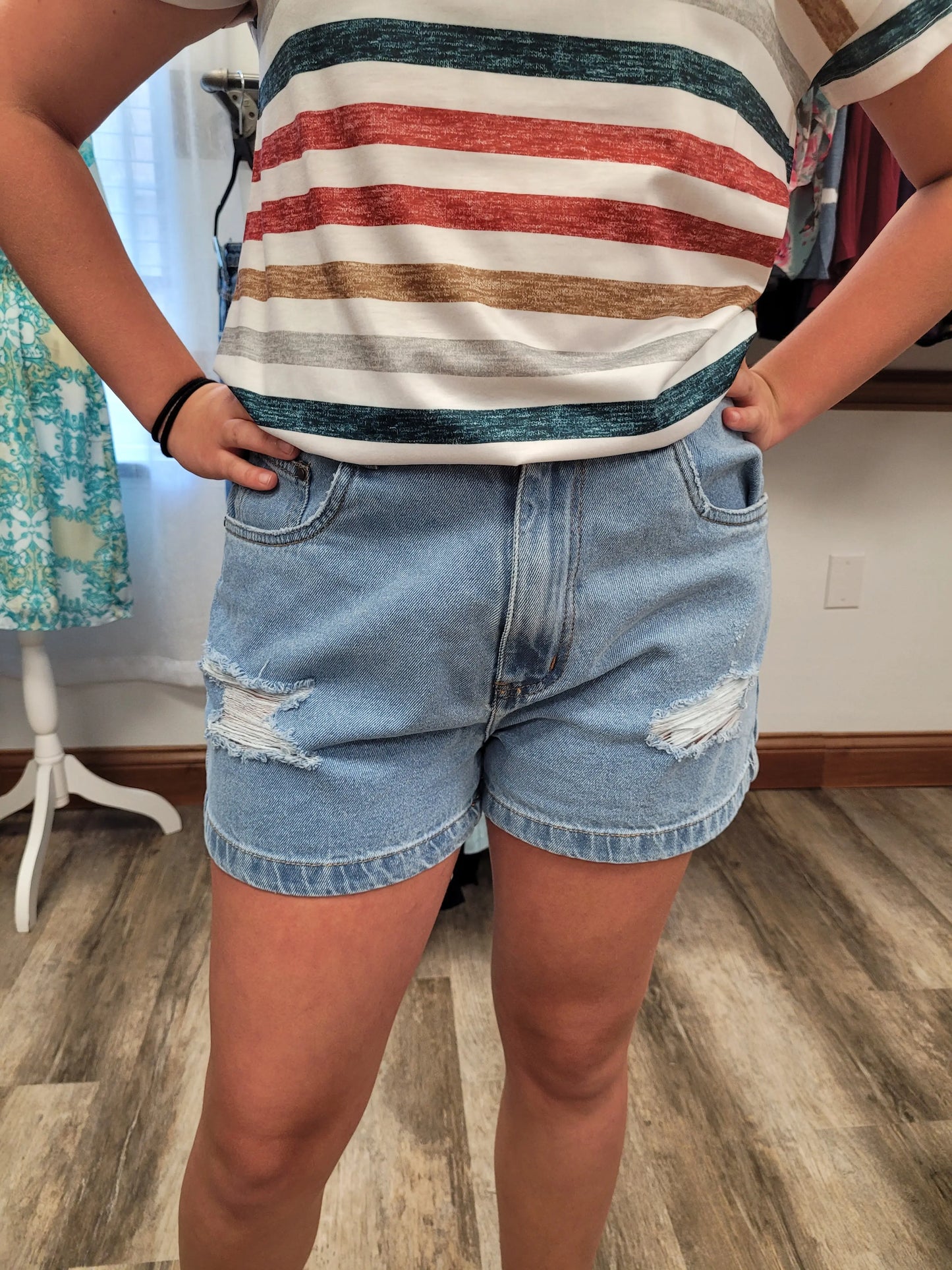 Light Wash Distressed Shorts - Scarlett's Riverside Boutique