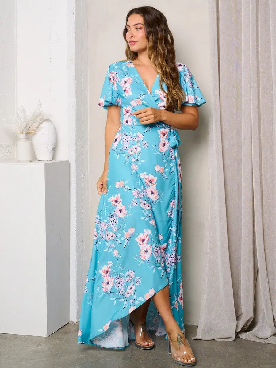 Blue Floral Wrap Maxi Dress - Scarlett's Riverside Boutique 