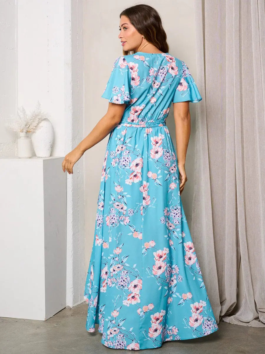 Blue Floral Wrap Maxi Dress - Scarlett's Riverside Boutique 