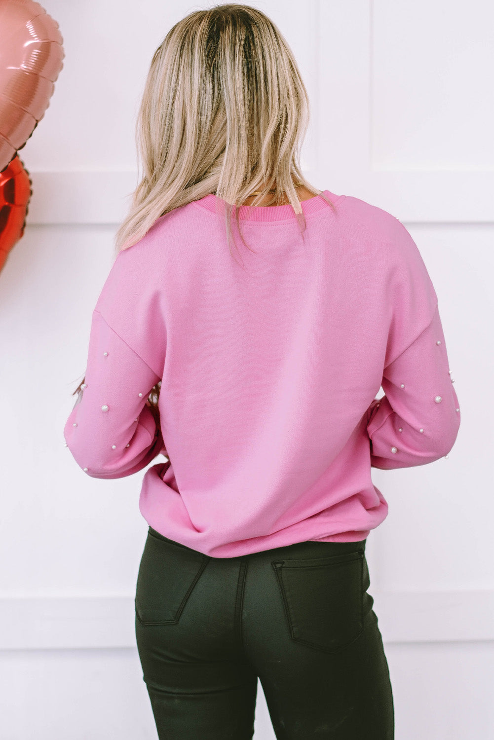 Bonbon Pearl Detail Ribbed Crew Neck Sweatshirt - Scarlett's Riverside Boutique 