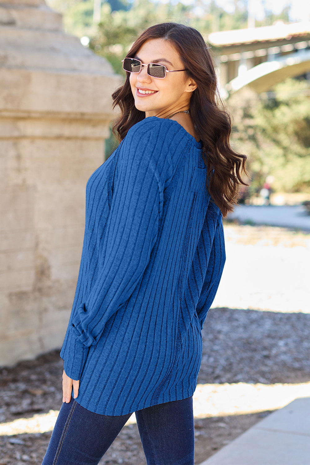 Basic Bae Full Size Ribbed Round Neck Long Sleeve Knit Top - Scarlett's Riverside Boutique 