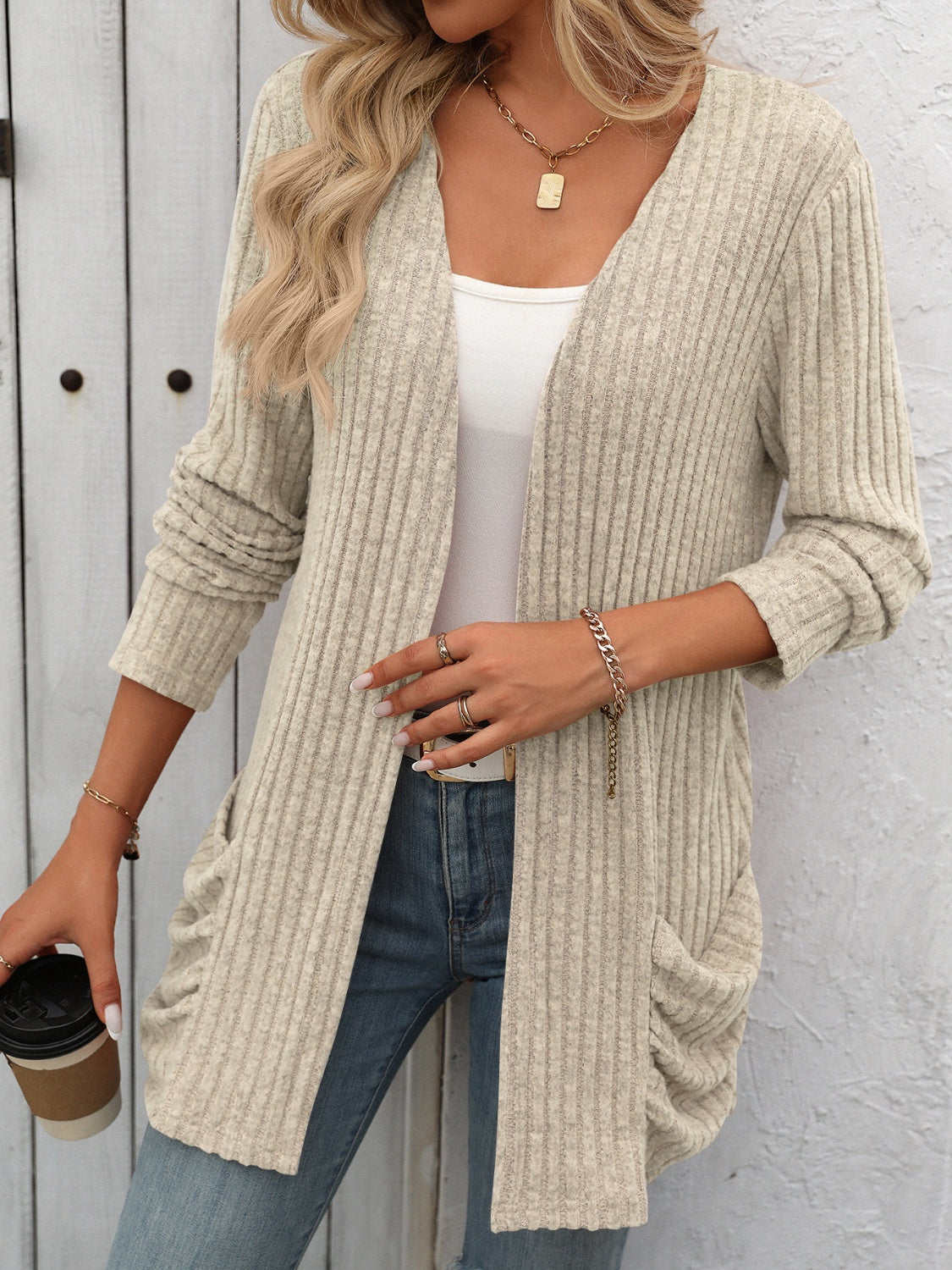 Open Front Long Sleeve Ribbed Cardigan - Scarlett's Riverside Boutique 