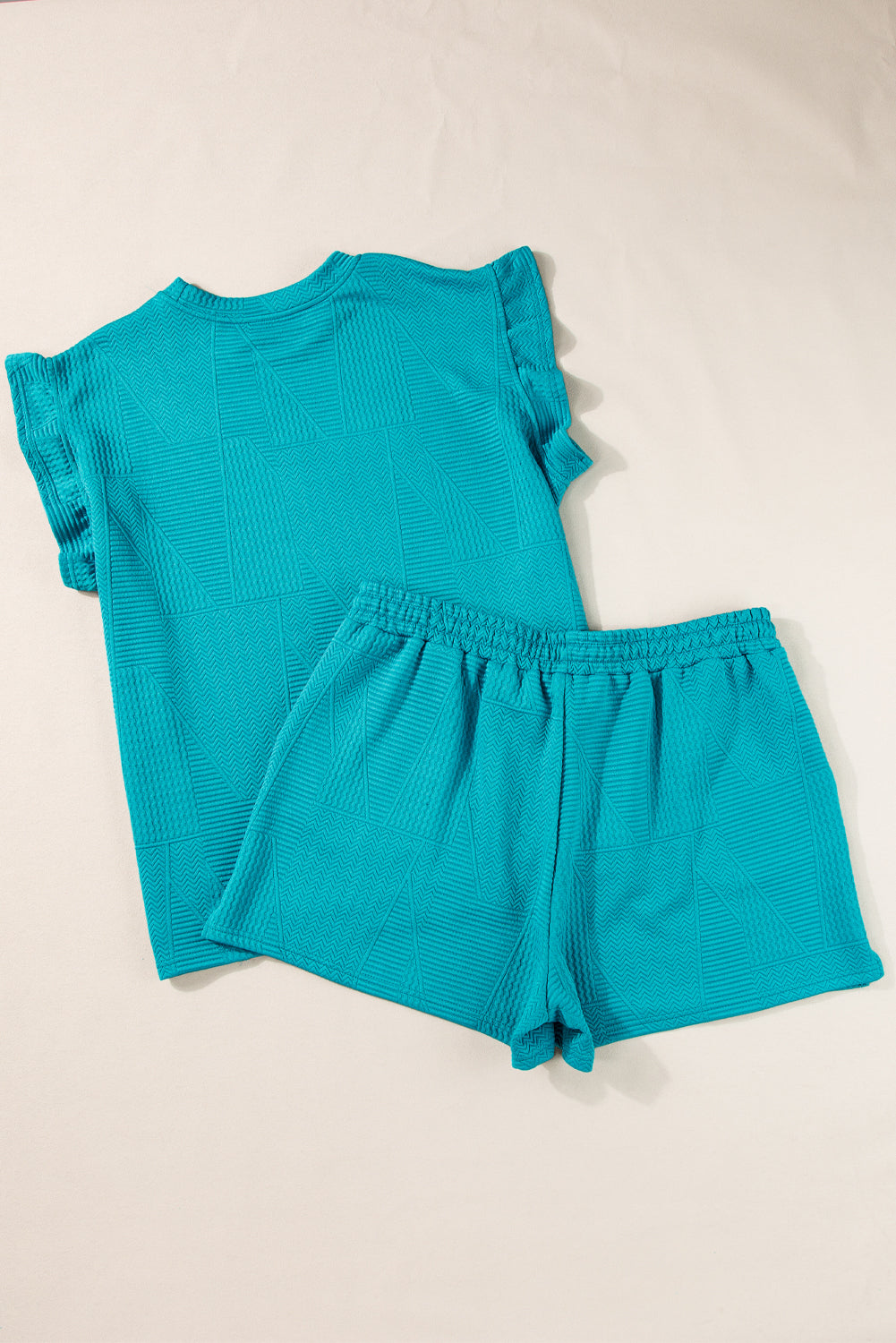 Skobeloff Textured Ruffle Split Top and Drawstring Shorts - Scarlett's Riverside Boutique 