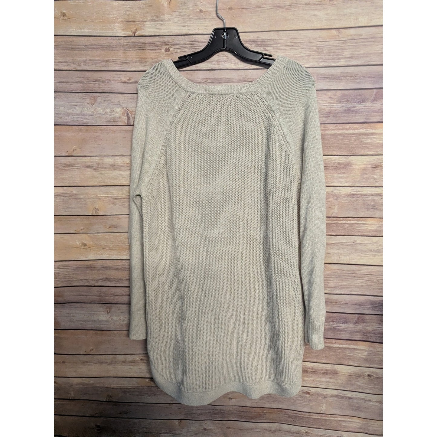 RD Style Boho Chunky Knit Sweater Tunic XL Beige Side Button Hi Low Pullover #O6