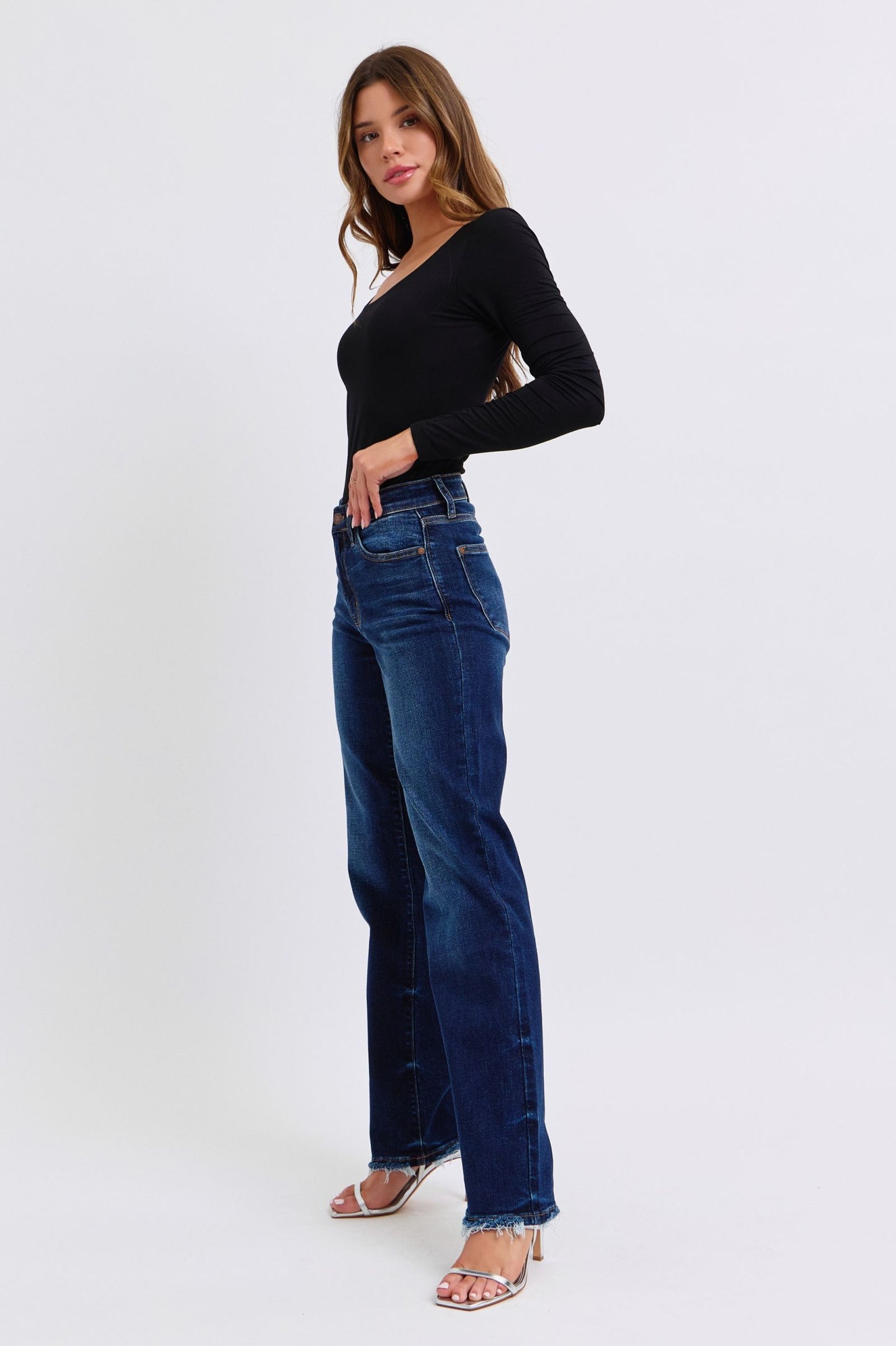 Judy Blue Full Size Raw Hem Straight Leg Jeans - Scarlett's Riverside Boutique 