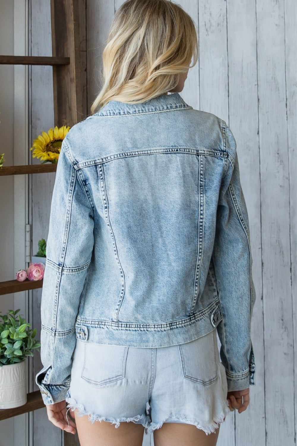 Veveret Distressed Button Up Denim Jacket - Scarlett's Riverside Boutique 