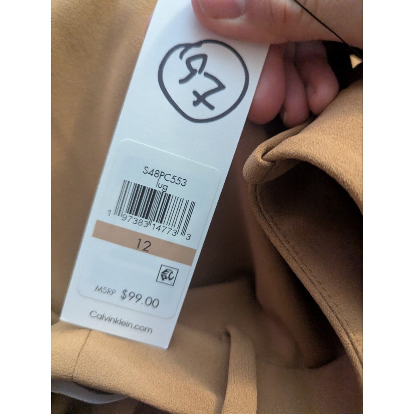NWT Calvin Klein Camel Faux Suede Tapered Leg Pants Size 12 Inseam 32"