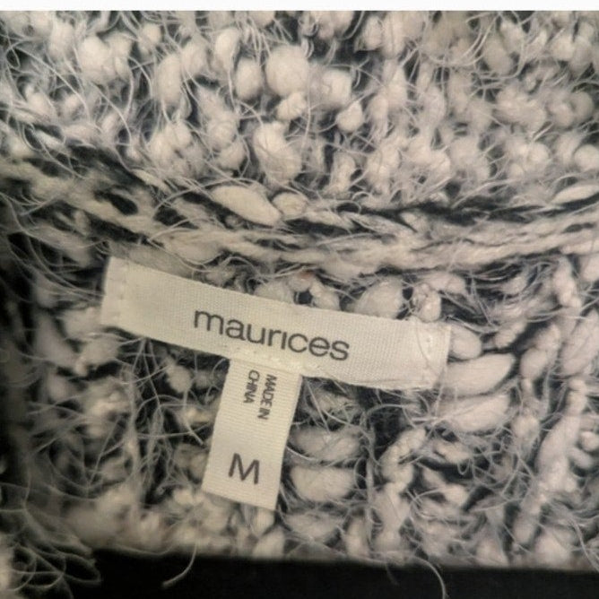 Maurices Size M, Chunky Knit Open Front Cardigan – Gray & Cream Striped Cozy.C34