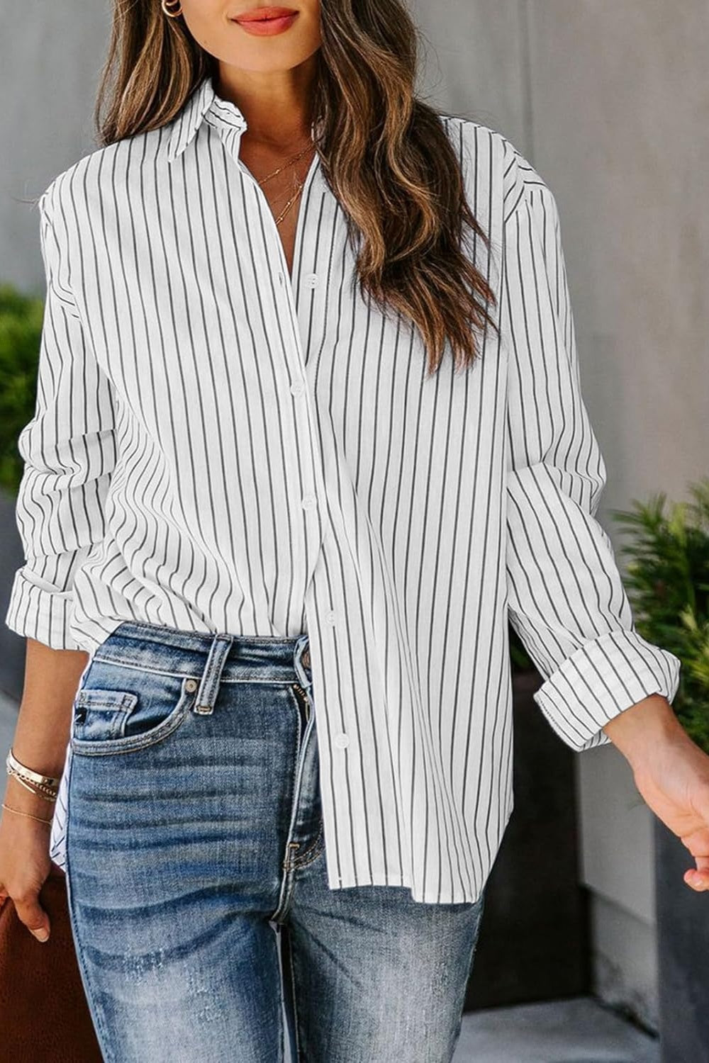 Striped Button Up Long Sleeve Shirt - Scarlett's Riverside Boutique 