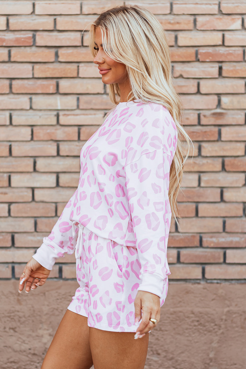 Pink Leopard Animal Print Pullover and Shorts Loungewear - Scarlett's Riverside Boutique 