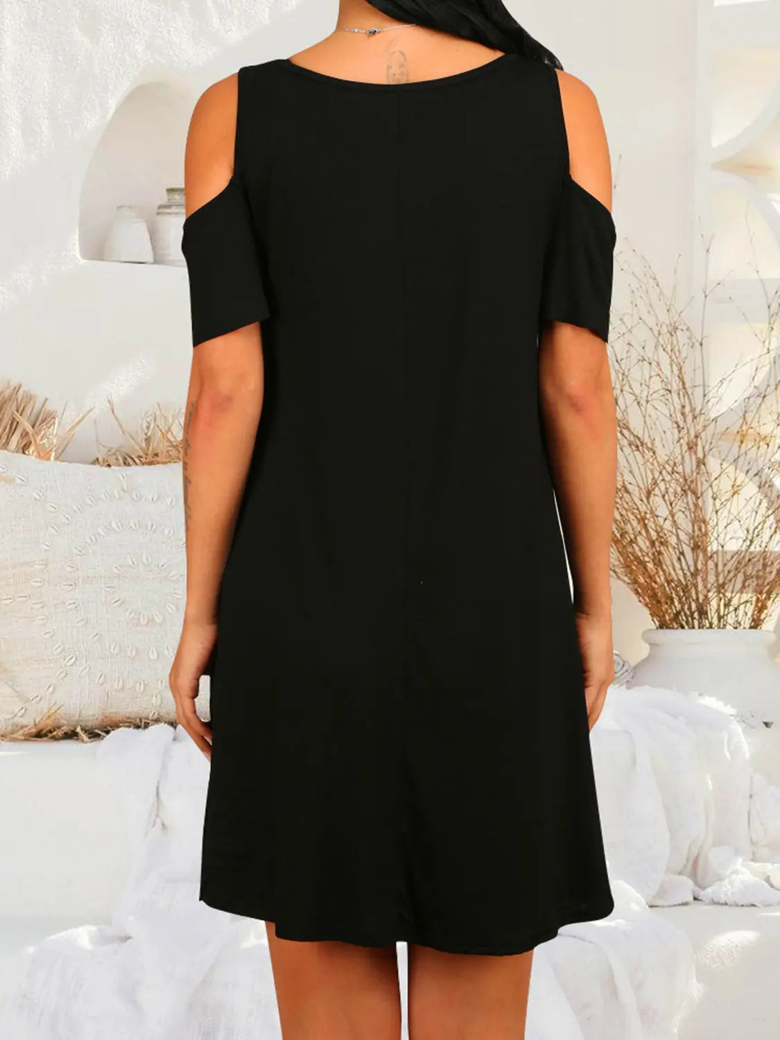 Round Neck Cold Shoulder Short Sleeve Dress - Scarlett's Riverside Boutique 