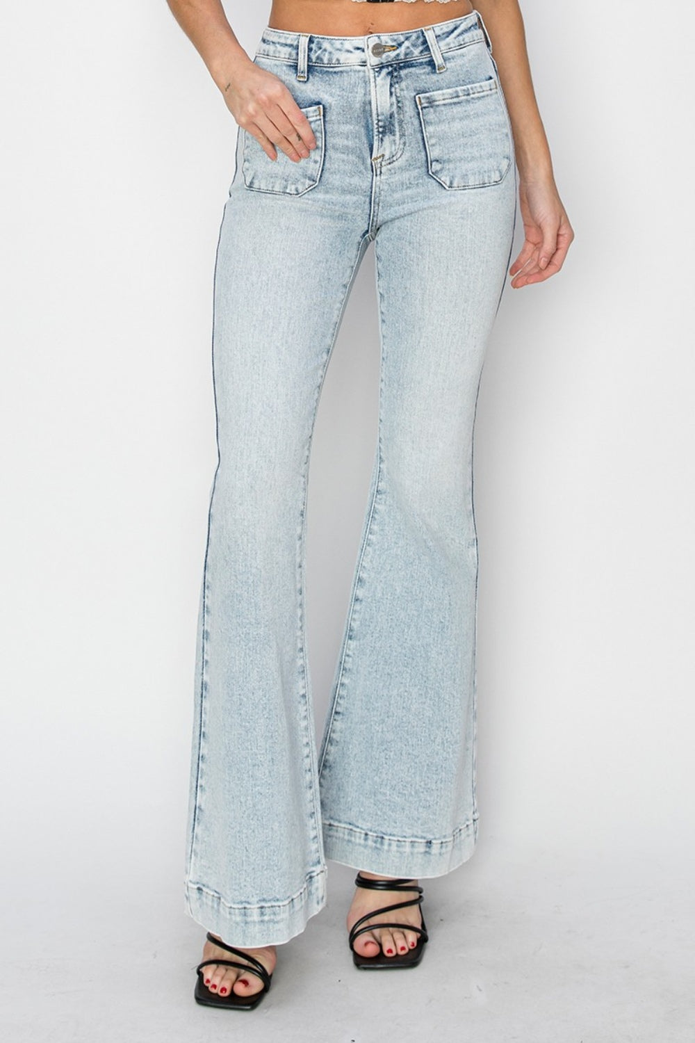 Risen Full Size High Rise Front Patch Pocket Flare Jeans - Scarlett's Riverside Boutique 