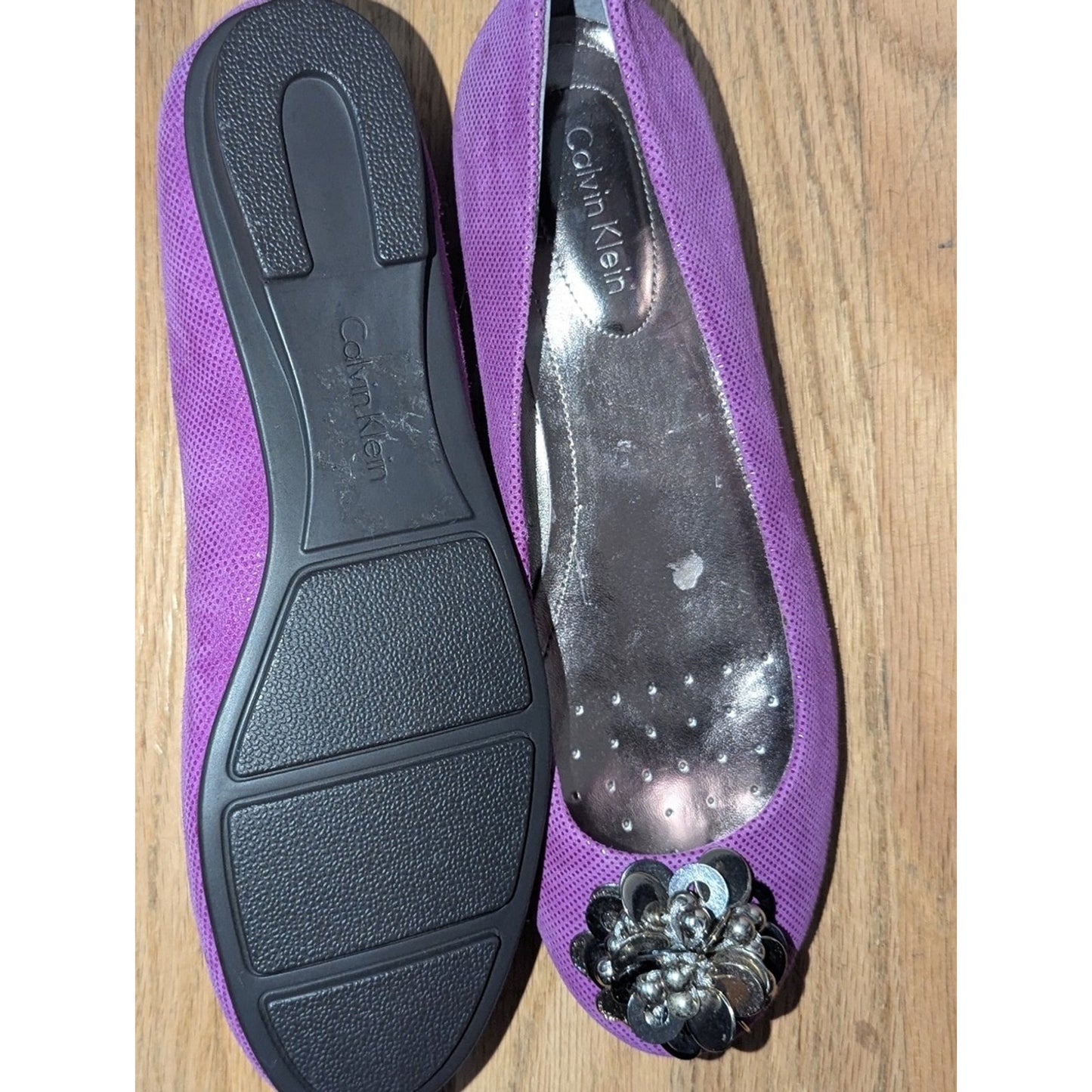 Calvin Klein Purple Embellished Ballet Flats Women's Size 7.5 M Slip On Dress Sh