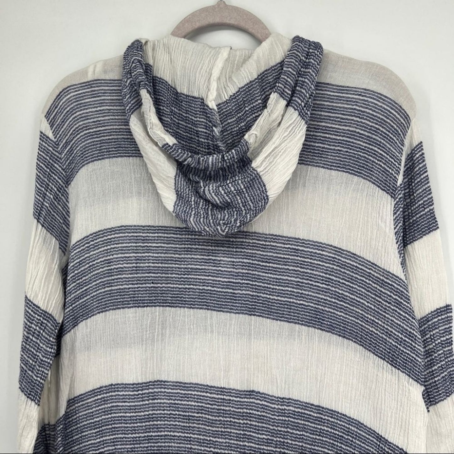 Spiaggia Dolce Striped Cotton Tassel Drawstring Hooded Swim Coverup Top