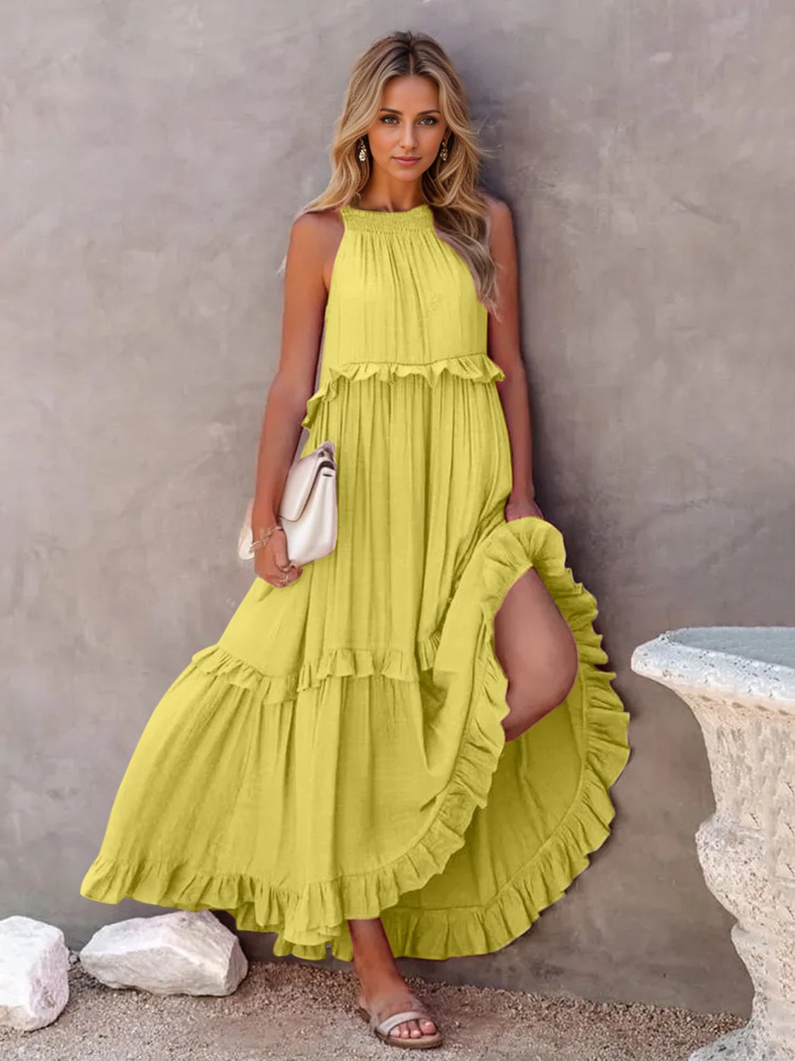 Ruffled Sleeveless Tiered Maxi Dress with Pockets - Scarlett's Riverside Boutique 