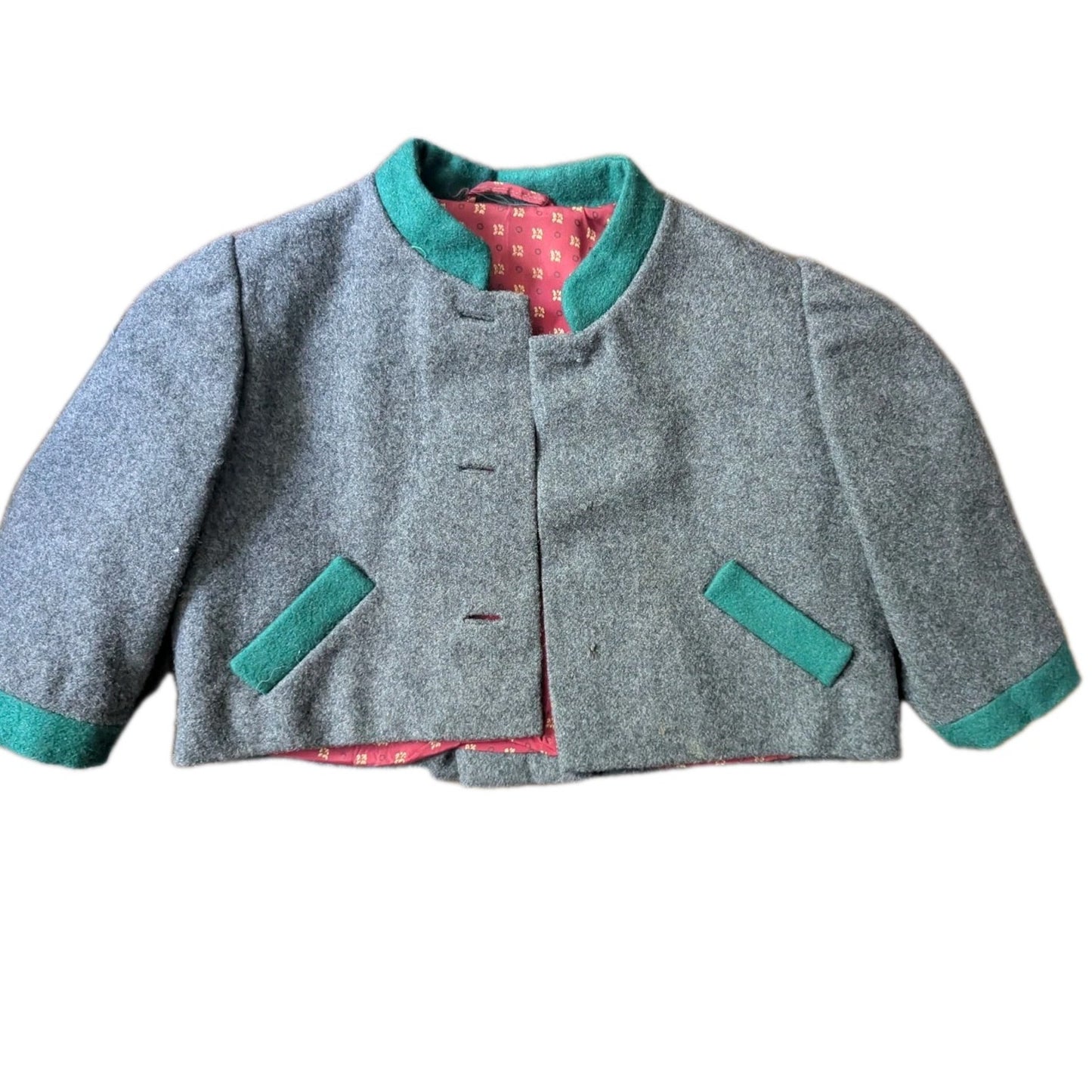 Vintage 1940s Toddlers Austrian Loden Wool Trachten Skirt Suit Gray Green