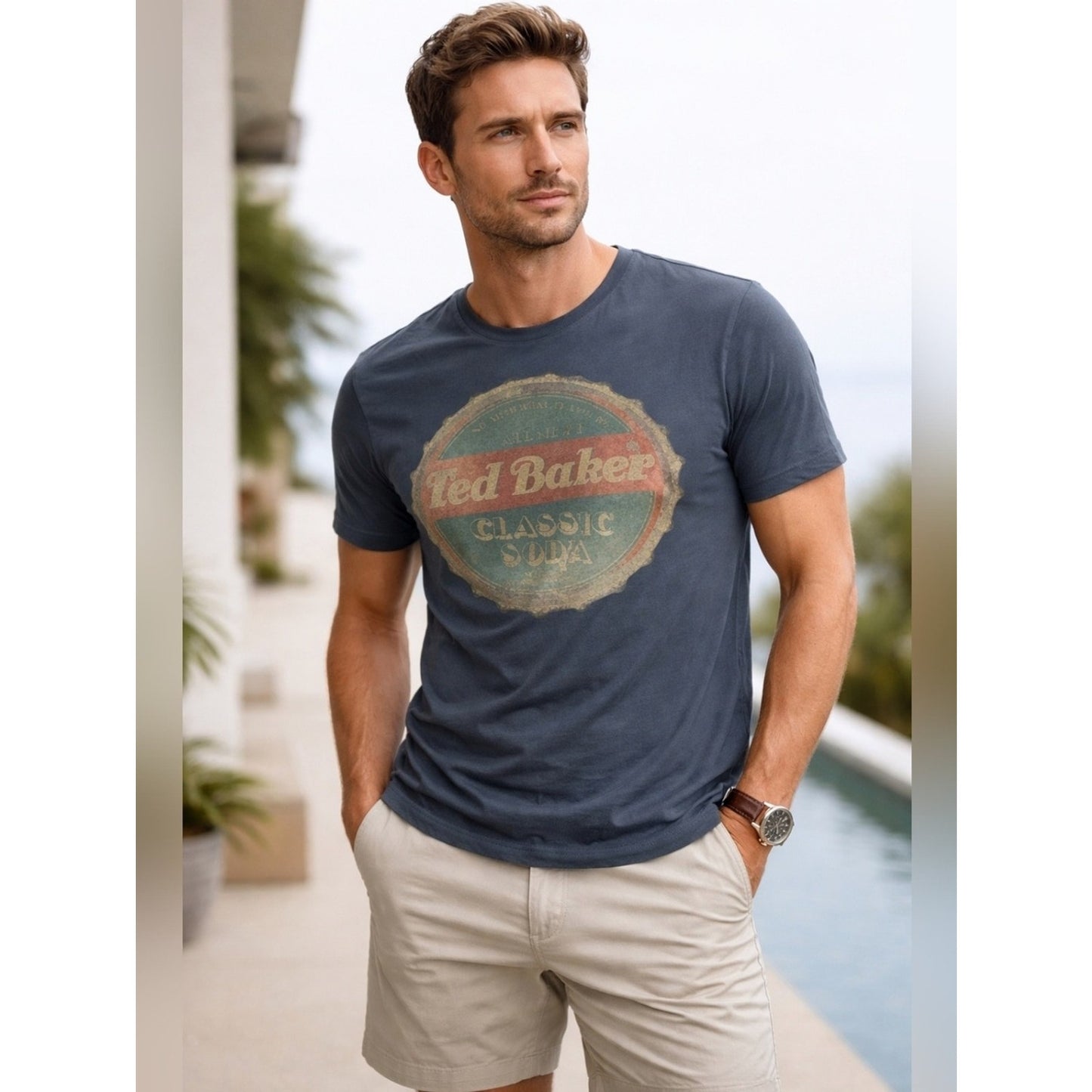 Ted Baker Classic Soda Graphic Tee Men’s Blue Short Sleeve Logo Tee Casual Sz 4