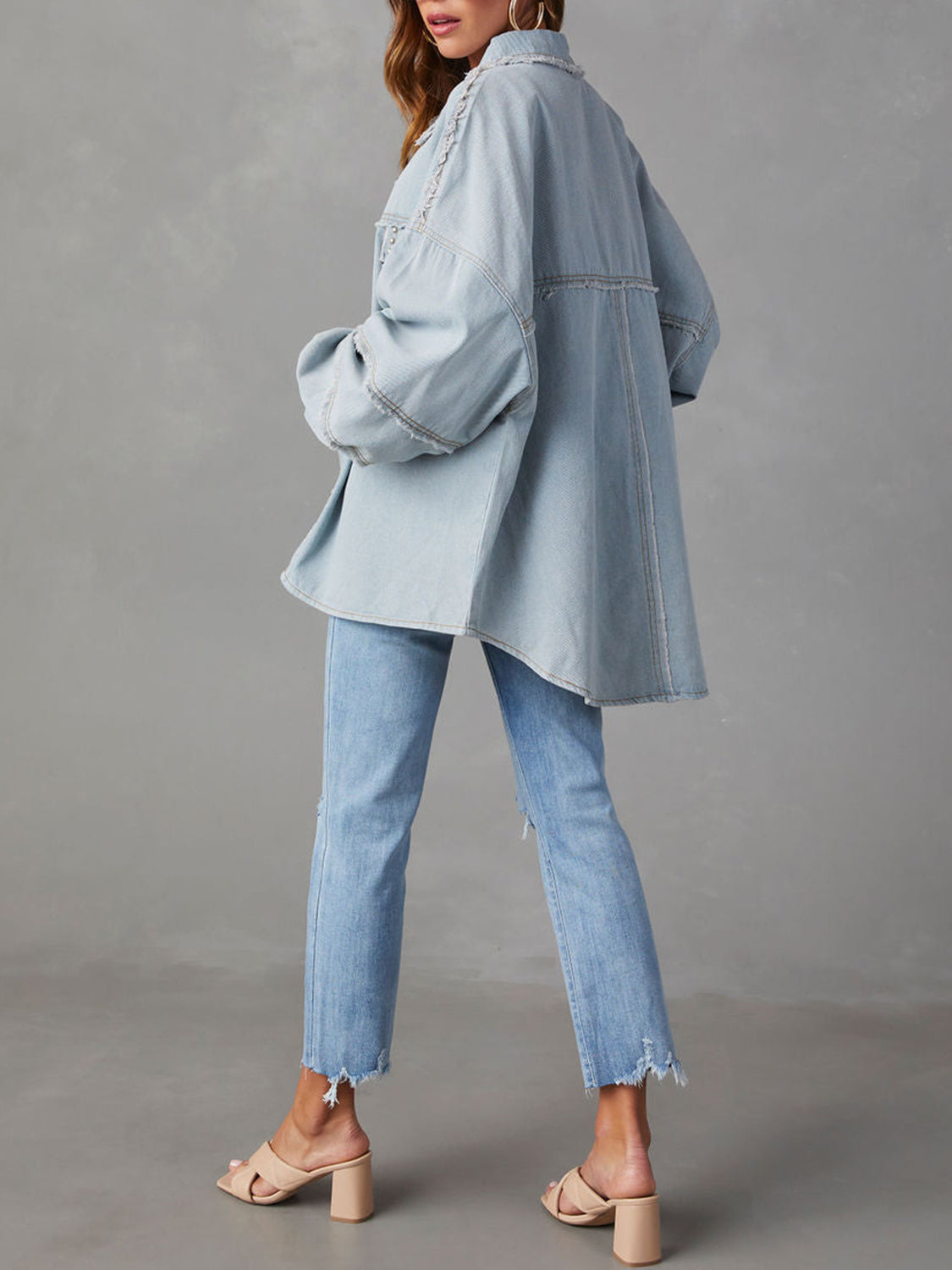 Button Down Raw Hem Denim Jacket - Scarlett's Riverside Boutique 