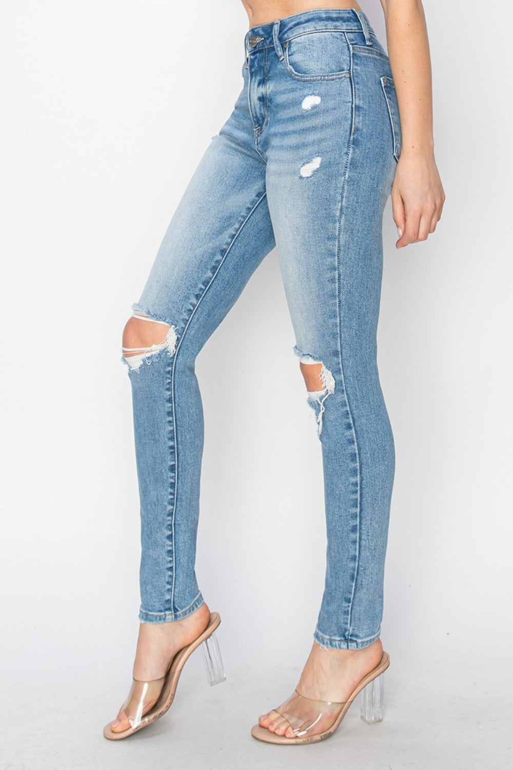 Risen Full Size High Rise Knee Distressed Skinny Jeans - Scarlett's Riverside Boutique 