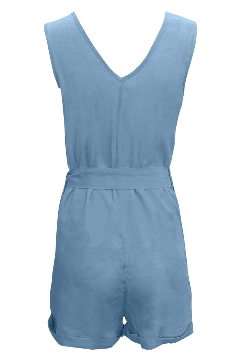 Full Size Tied V-Neck Sleeveless Romper with Pockets - Scarlett's Riverside Boutique 