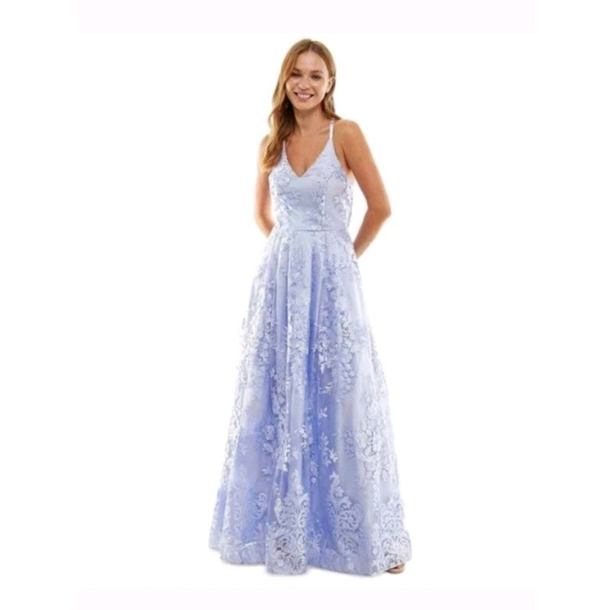 BCX Juniors Purple Floral Embroidered Gown Dress - Size 1- Purple