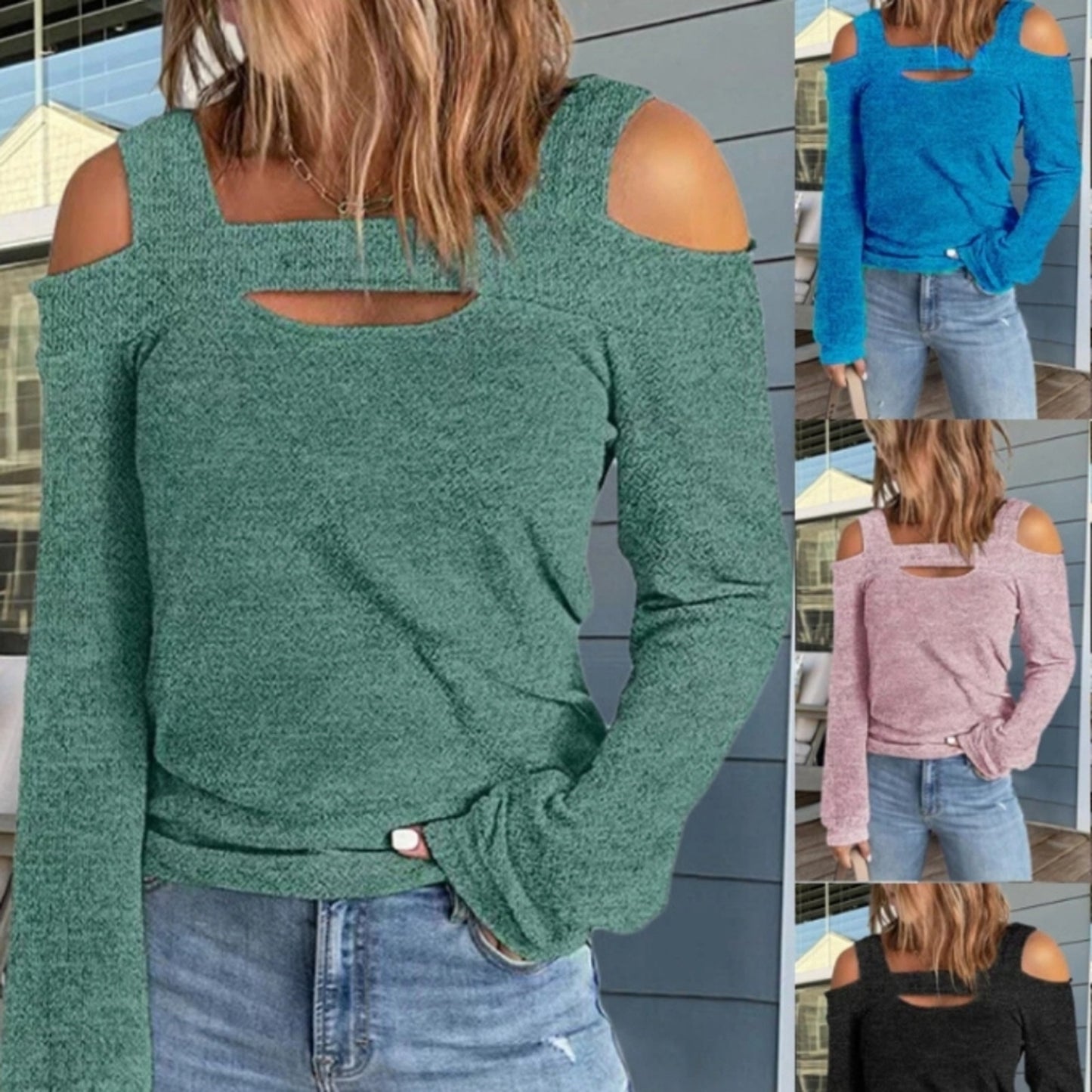 NWT, Sexy Cut Out long sleeve Green Cold Shoulder Top.Size 2xl #H26