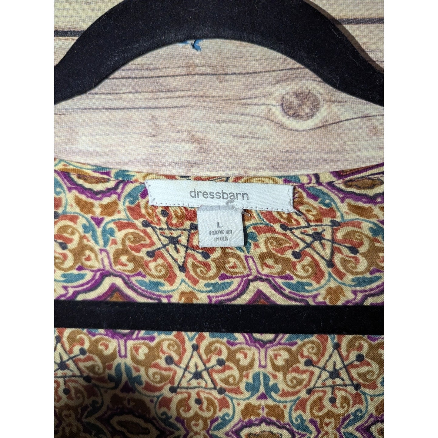 DressBarn Women’s Large Boho Peasant Top Paisley Beaded Lace Trim Rayon Blouse