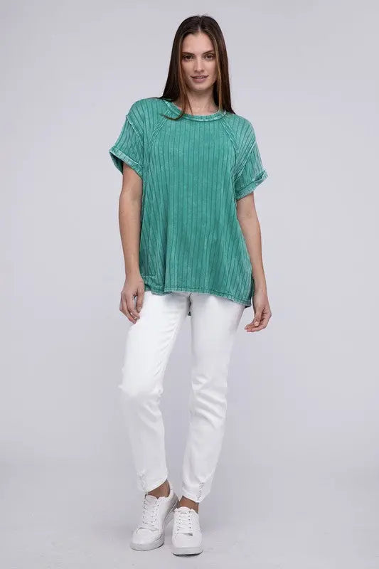 Ribbed Raglan Dolman Sleeve Boat-Neck Top - Scarlett's Riverside Boutique 