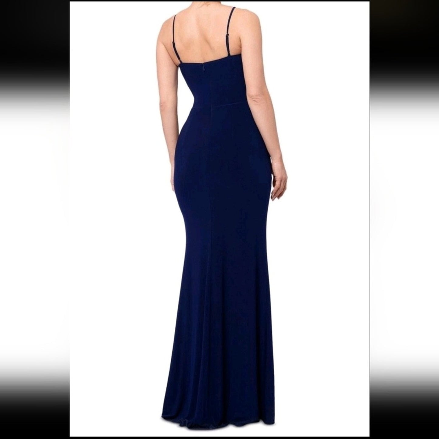 NWT XSCAPE Women’s Size 14 Navy Rosette Halter Gown Formal Evening Dress #G41