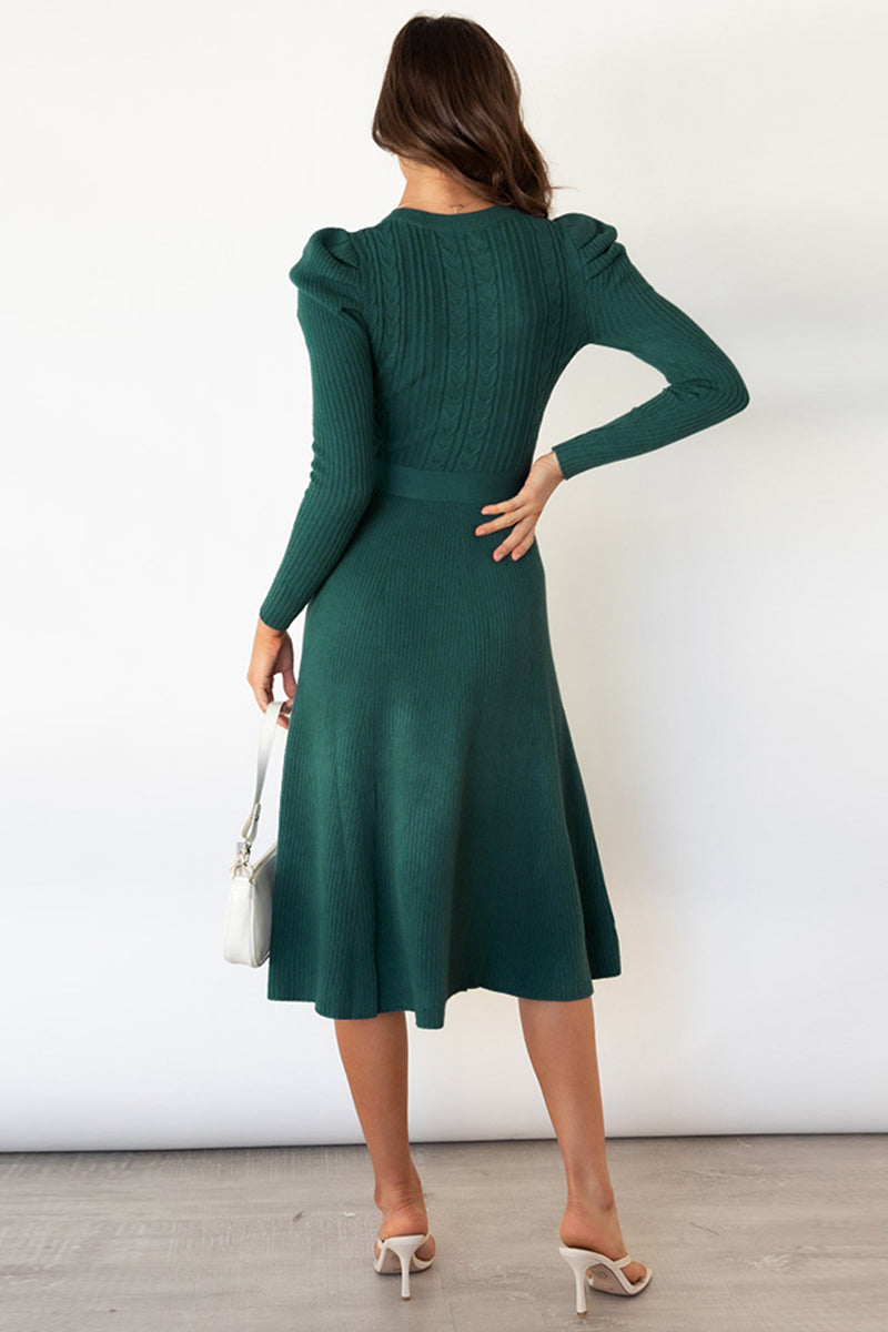 Round Neck Long Sleeve Tie Waist Sweater Dress - Scarlett's Riverside Boutique 