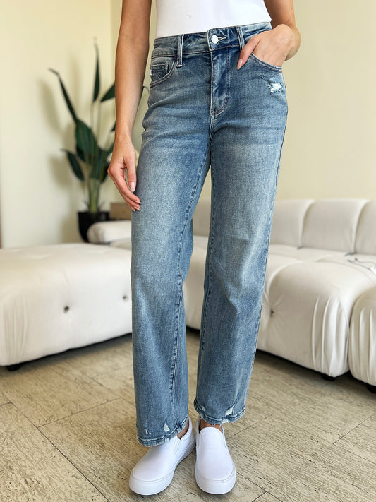 Judy Blue Full Size High Waist Distressed Straight Jeans - Scarlett's Riverside Boutique 