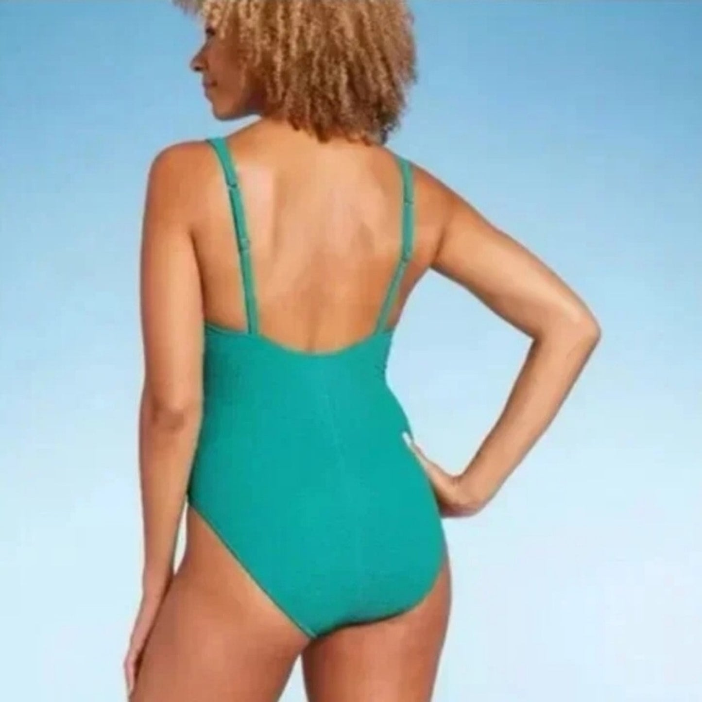 Shade & Shore Women's Square Neck Pucker High Leg Swimsuit. Sz 16. #C2