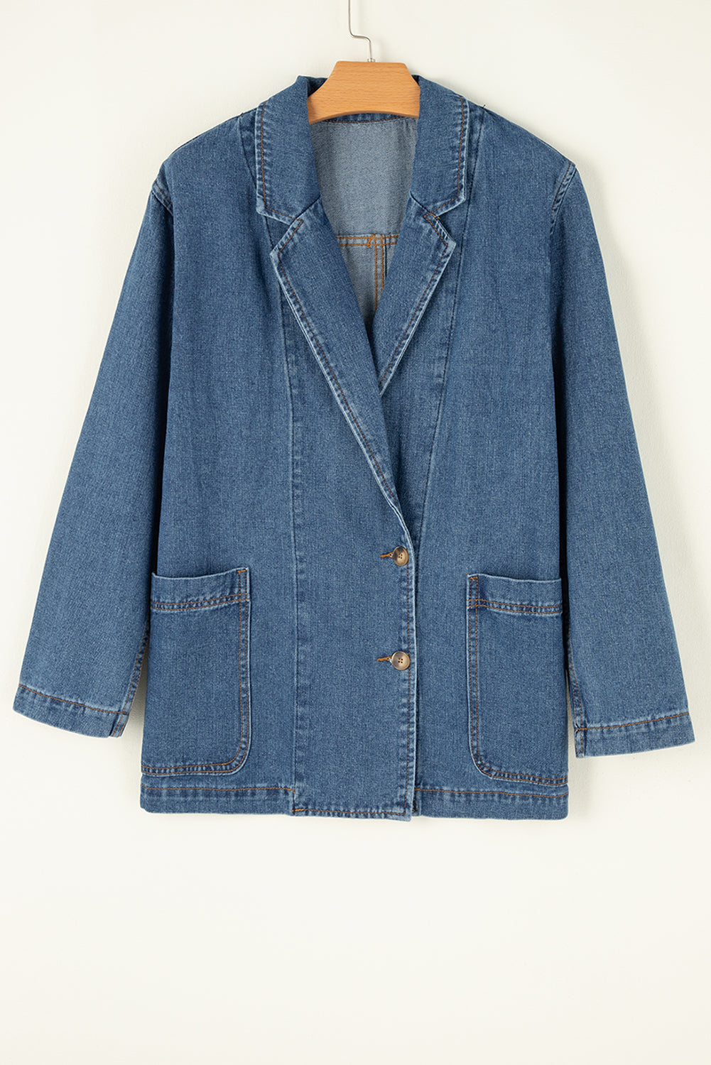 Sail Blue Side Pockets Lapel Collar Denim Jacket - Scarlett's Riverside Boutique 