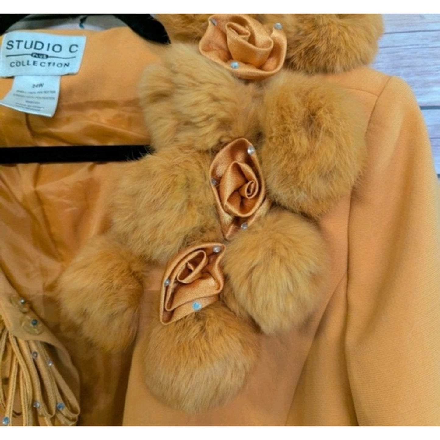 Vintage 70's Statement Coat,Studio C Collection 24W Mustard Faux Fur Pom Pom