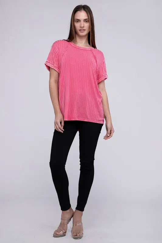 Ribbed Raglan Dolman Sleeve Boat-Neck Top - Scarlett's Riverside Boutique 