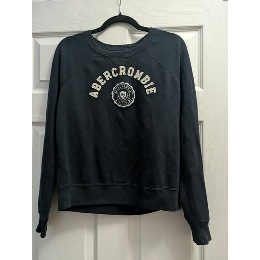 Y2K Abercrombie & Fitch Navy Crewneck Sweatshirt with Embroidered Logo