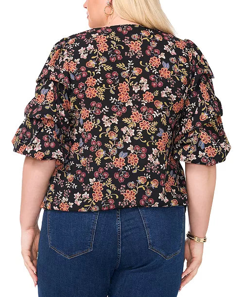 Vince Camuto, 2xl 
Women's Plus Size Printed V-Neck Bubble Sleeve Top