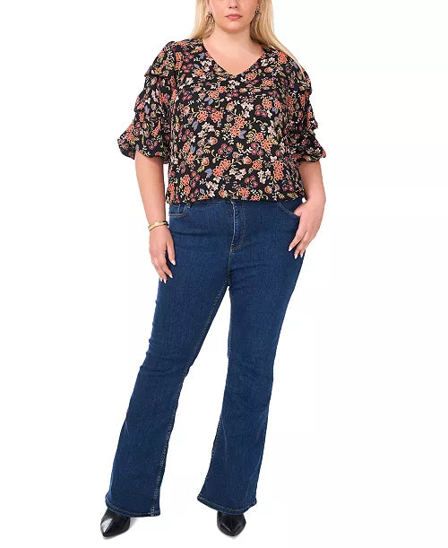 Vince Camuto, 2xl 
Women's Plus Size Printed V-Neck Bubble Sleeve Top