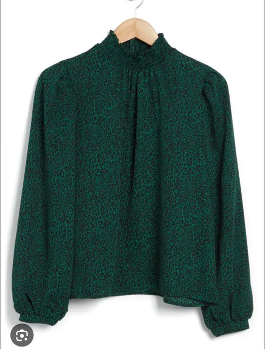3xl Meloday Mocked Neck Green Leopard Print Blouse