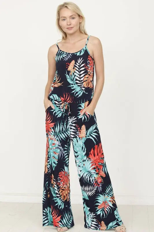 Tropical Spaghetti Strap Jumpsuit - Scarlett's Riverside Boutique 