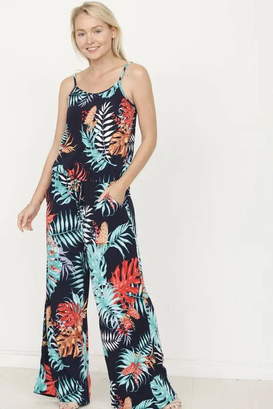 Tropical Spaghetti Strap Jumpsuit - Scarlett's Riverside Boutique 