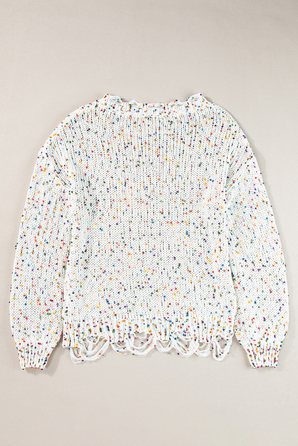 White Colorful Confetti Distressed Knit Sweater - Scarlett's Riverside Boutique 