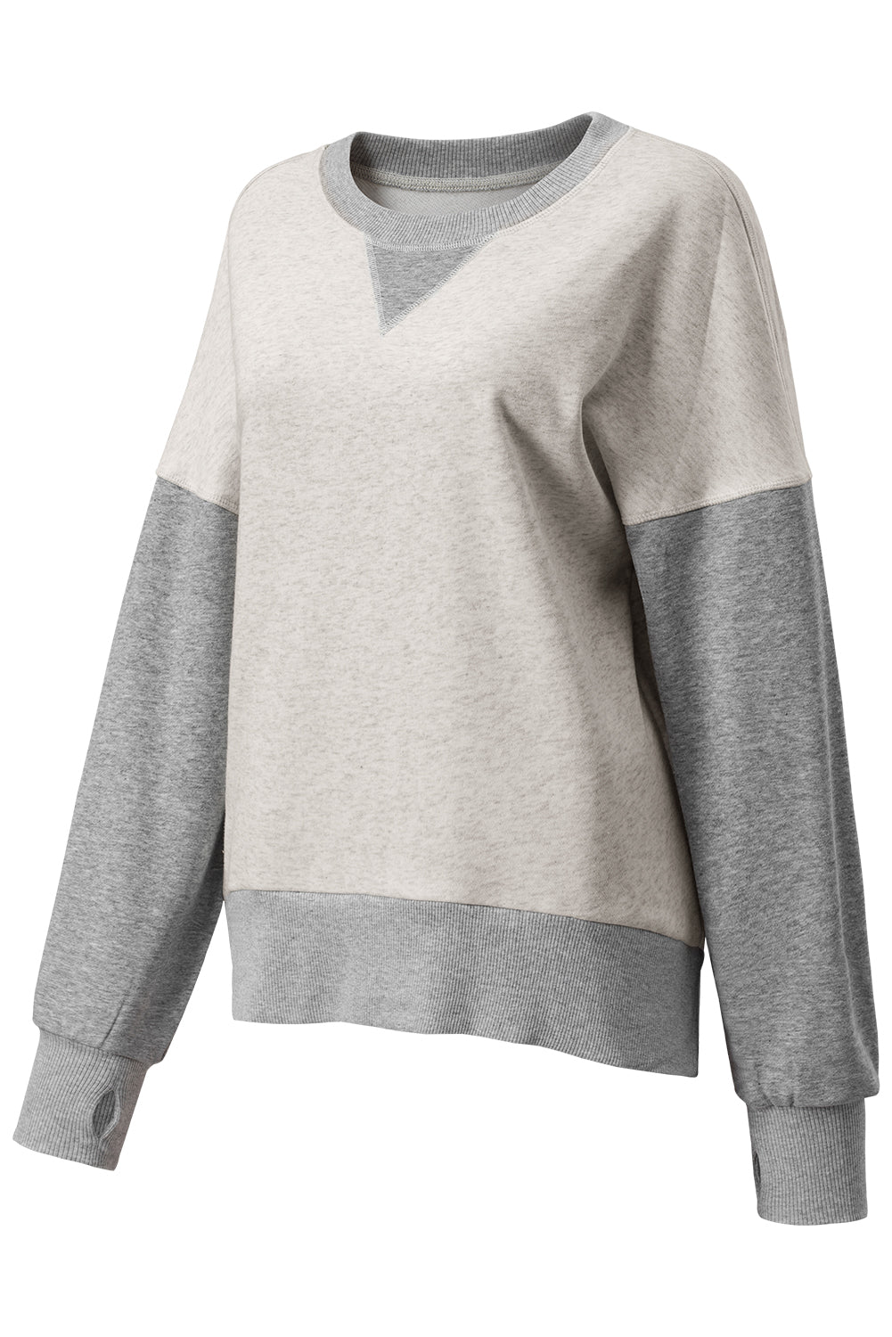 Light Grey Color Block Thumbhole Sleeve Drop Shoulder Sweatshirt - Scarlett's Riverside Boutique 