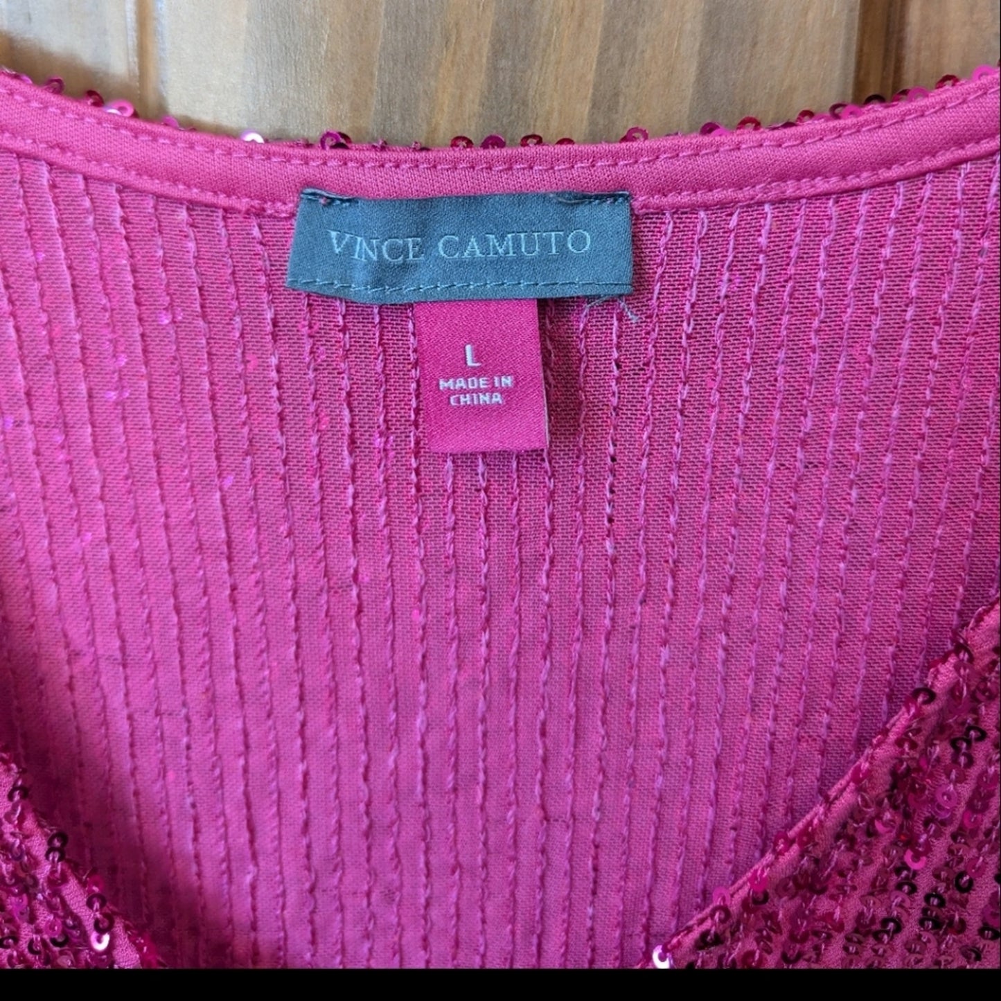 NWT's Vince Camuto Pink sequin cap sleeve top. Size L. 97