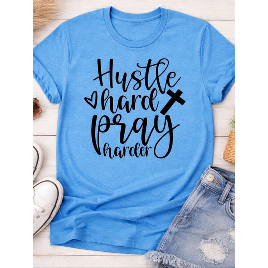 Gildan Light Blue "Hustle Hard Pray Harder" Short Sleeve Tee